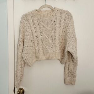 Bershka Oversized Cropped Knit Sweater in Cream Size XS